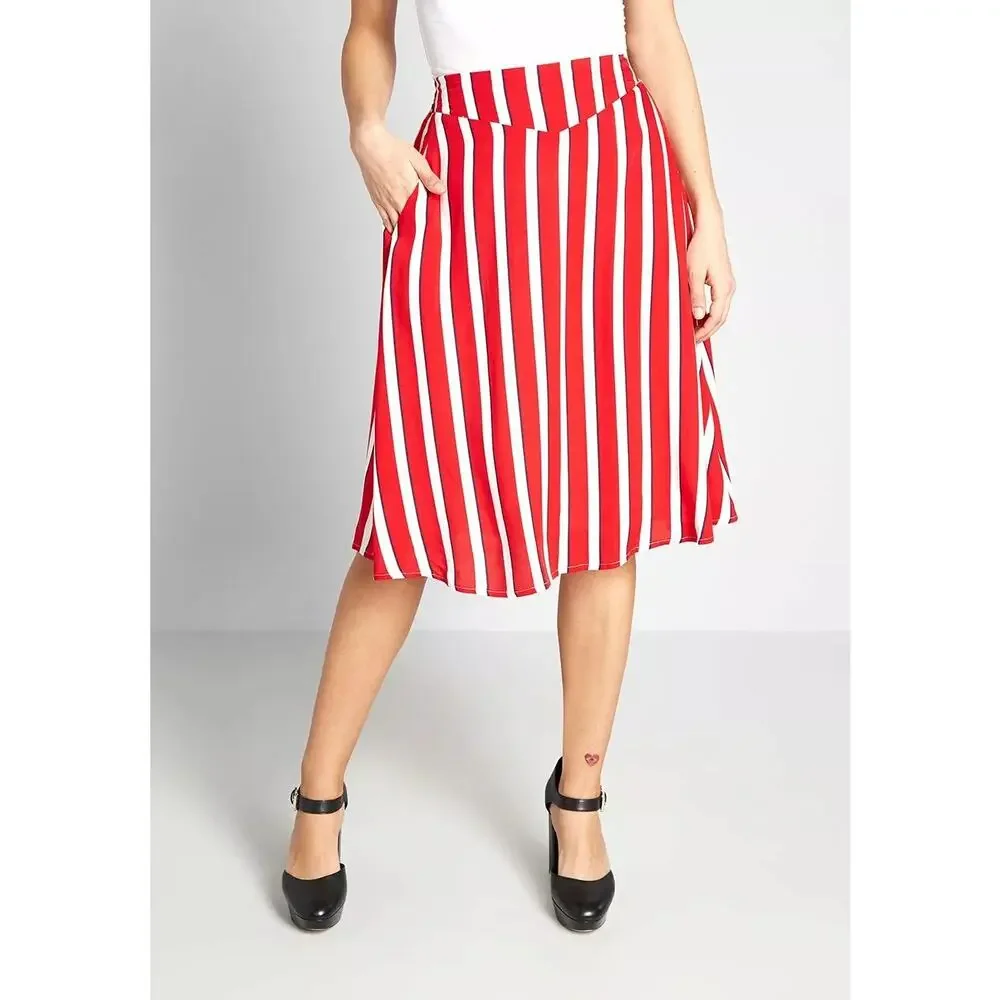 Modcloth x Collectif Ornella Yacht Striped A-Line Red White Sz 2 XXS NWT